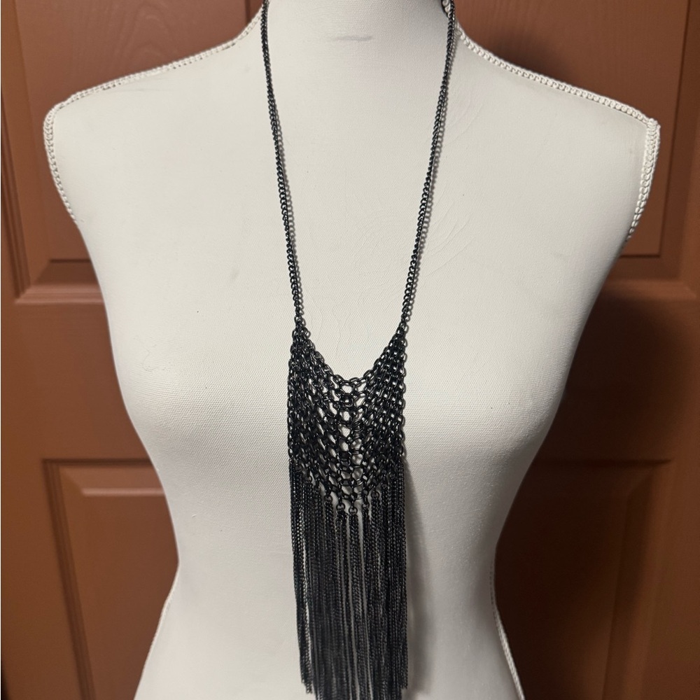 Boho Black Fringe Necklace